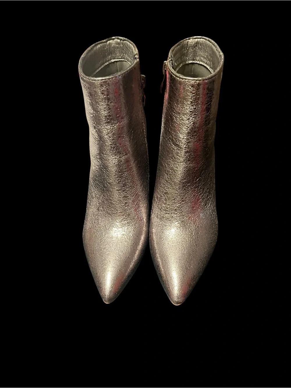 ShuShop Veronica Metallic Pewter Pointed Toe Block Heel Ankle Boots Size 7.5
